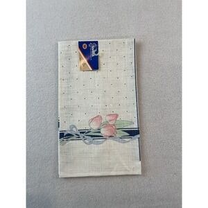 Stevens Linen Kitchen Towel Pink‎ Tulips Blue Bow Dots Vintage Made In USA New
